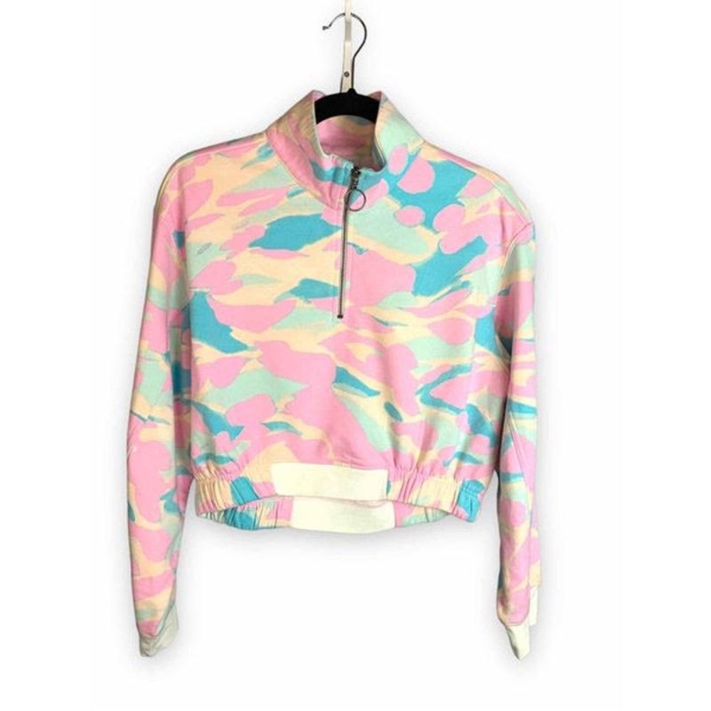 NWOT Abound Pastel Camo Cropped Quarter Zip Pullover Sweatshirt